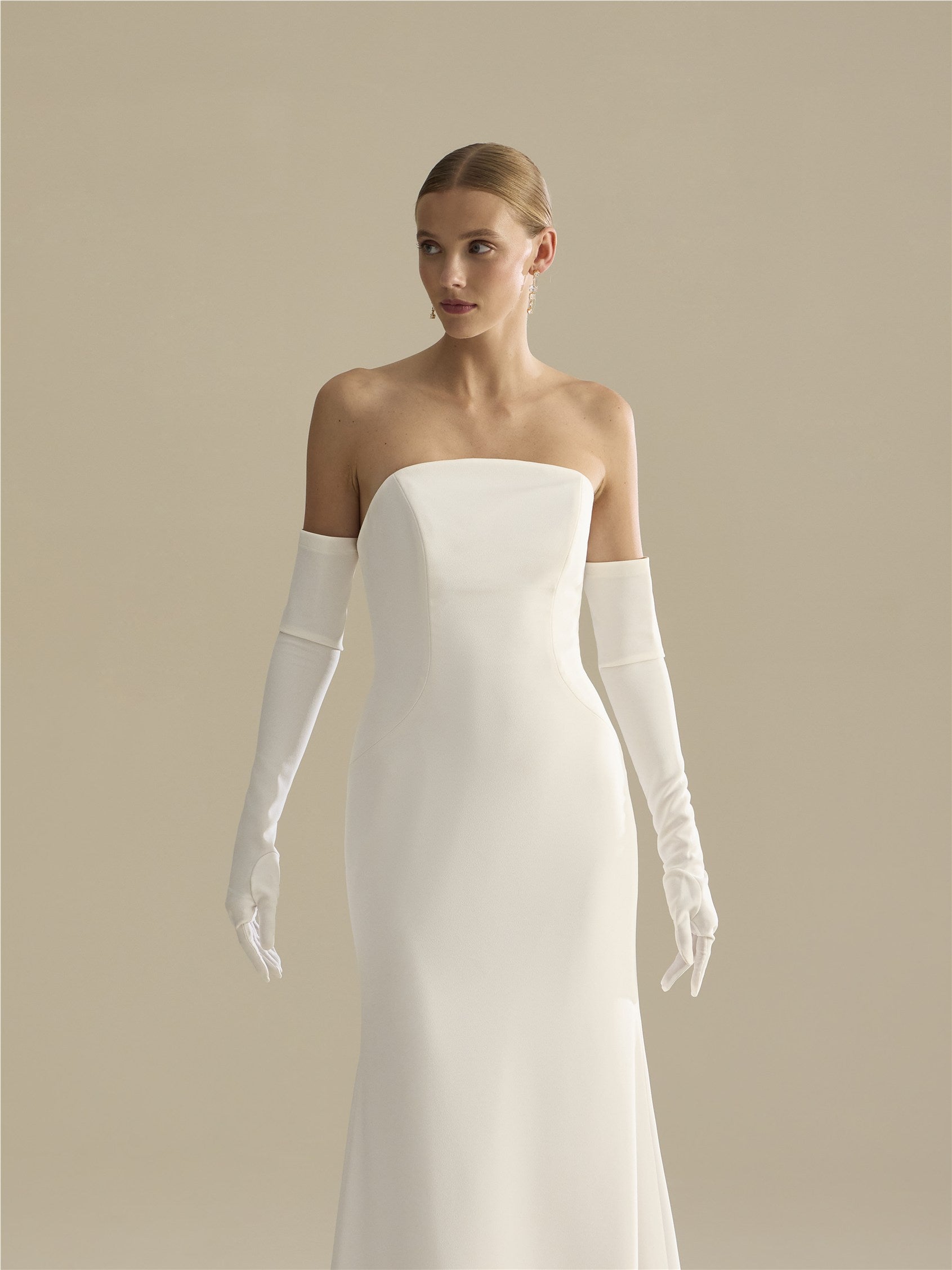 Parte frontal luvas em crepe GLV-LA06.