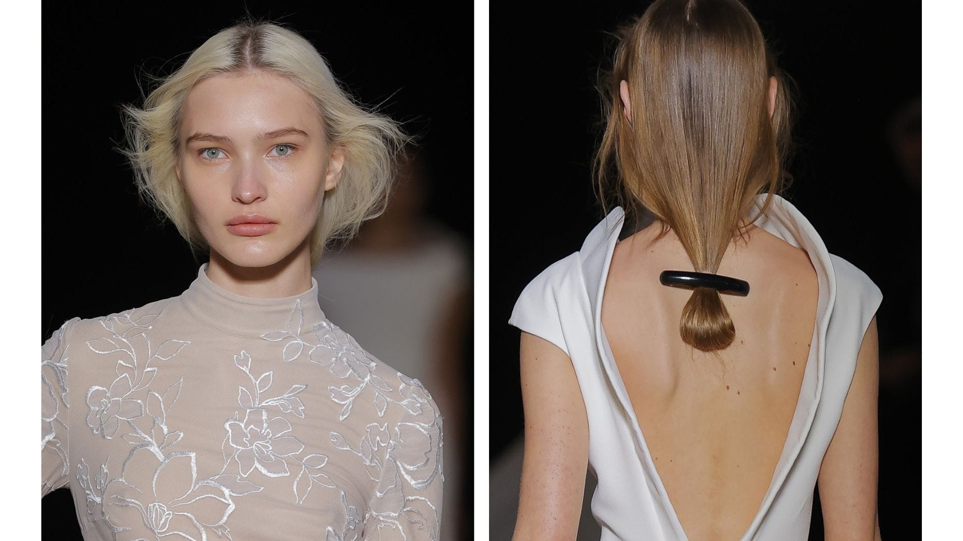 Mujer con un vestido de novia palabra de honor al aire libre apoyada en un coche rojo