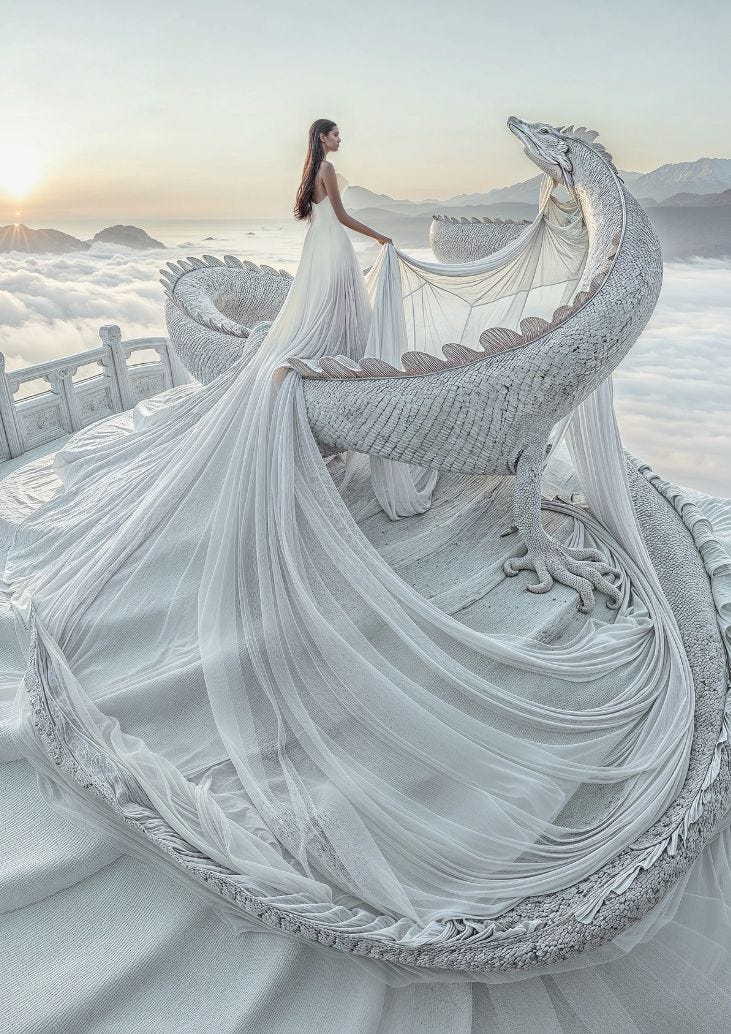 Mujer con mantilla de novia blanca 