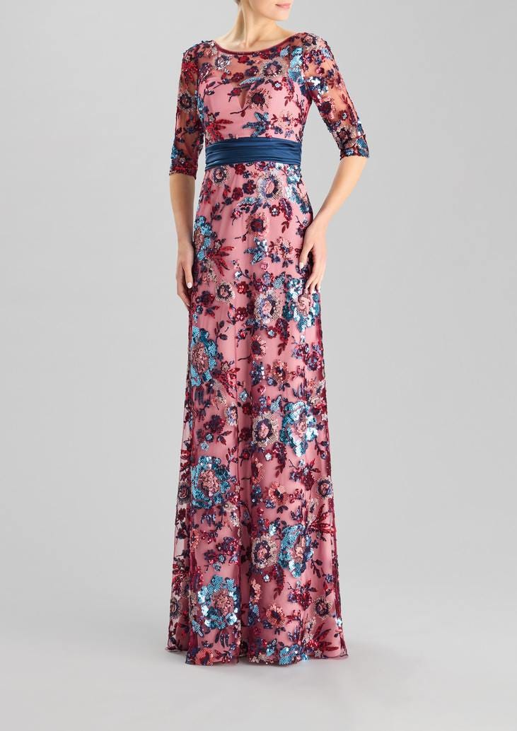 Vestido para la mama de la novia largo colorido con pedrería y encaje